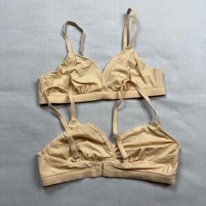 Quince Second Skin Crossover Triangle Bralette Adjustable Straps Nude Beige SM